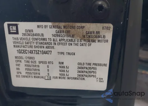 2003 Chevrolet Silverado 1500 Work Truck z USA, uszkodzony, nr VIN 1GCEC14X73Z104477